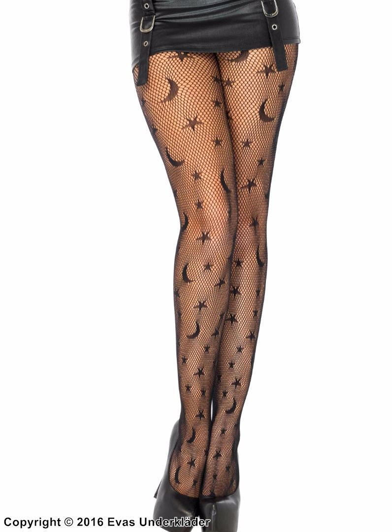 Pantyhose, small fishnet, stars and moons